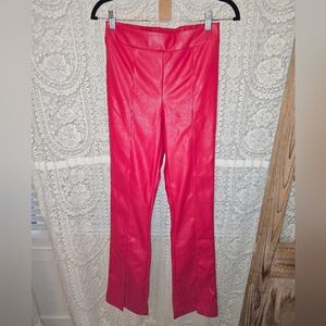 French Violet Red Faux Leather Pants Elastic Waist Womens Small Leggings